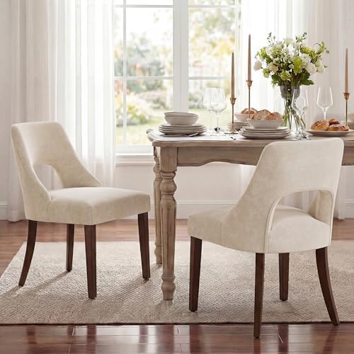 Mid-century upholstered dining chairs in beige, set of 2