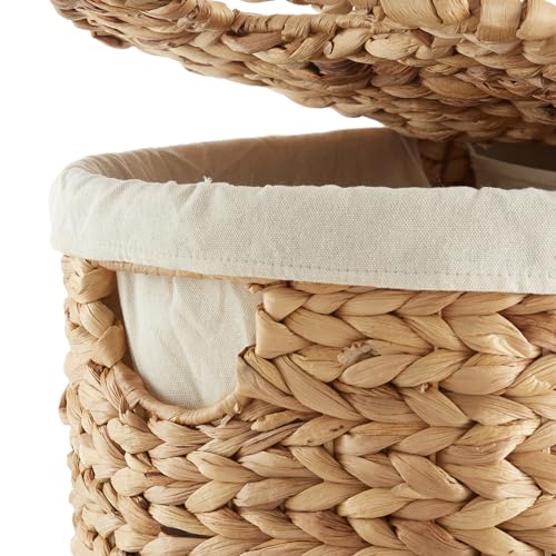 Laundry hamper styled in a bathroom