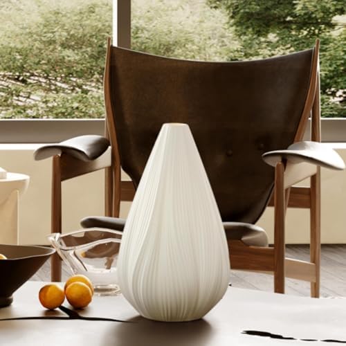 Fluted ceramic table lamp styled on nightstand