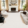 Merino wool area rug in beige cream, 8 by 10 feet