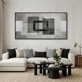 Large abstract framed canvas wall art in beige and gray