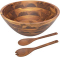Acacia wood salad bowl set with servers