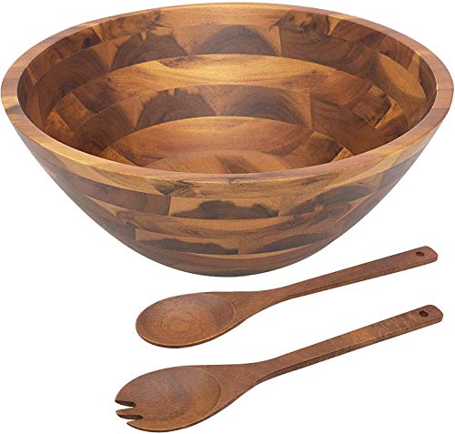 Acacia wood salad bowl set with servers