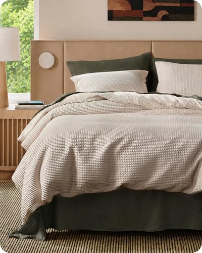 Cotton waffle duvet cover set styled on a bed