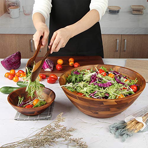 Acacia wood bowl with matching serving spoon and fork