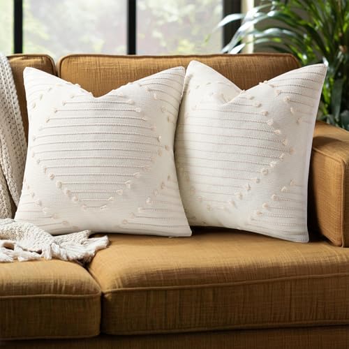 Textured stripe outdoor pillow covers styled on a sofa