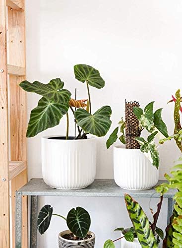 Fluted ceramic planter drainage hole detail