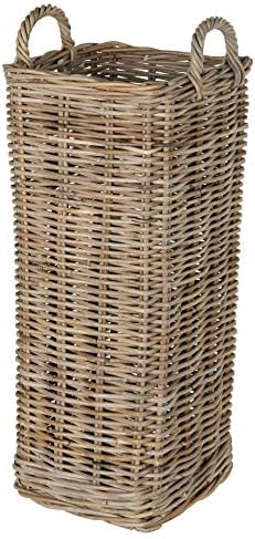Hand-woven rattan umbrella stand in gray