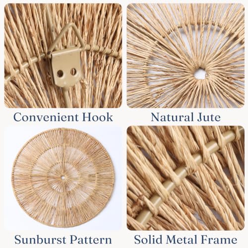Woven jute wall baskets styled above a bed