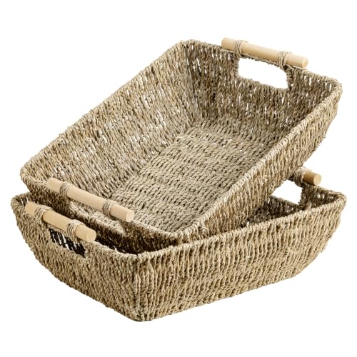 Hand-woven seagrass storage baskets, set of 2