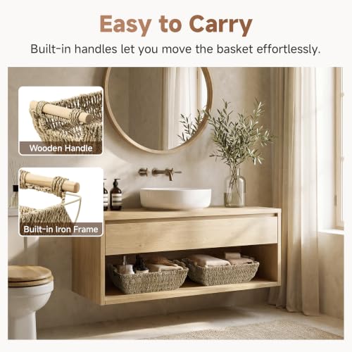 Seagrass storage basket holding blankets