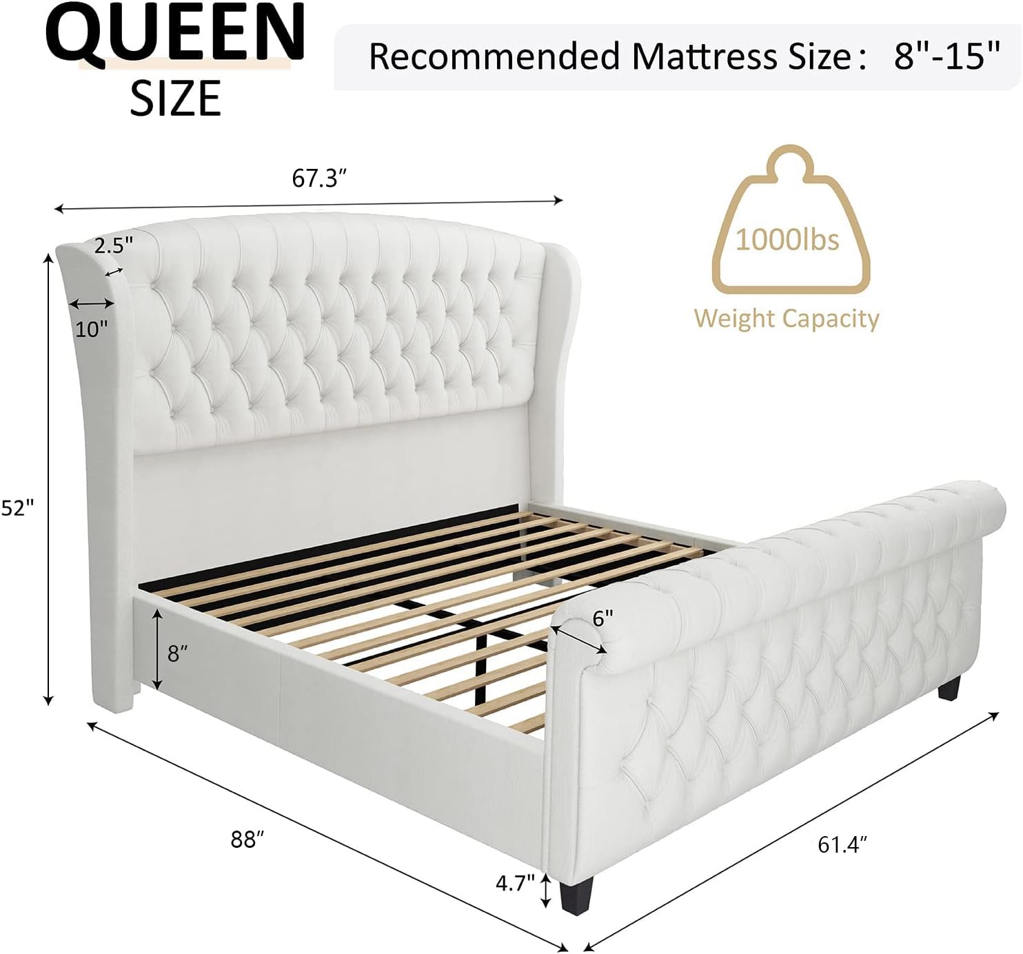 Close-up of the sleigh bed's wingback headboard silhouette