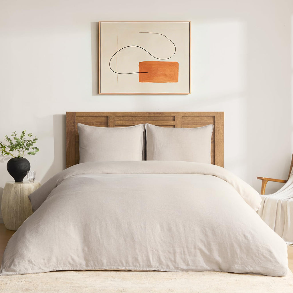 French linen duvet cover set in natural flax with matching pillowcases