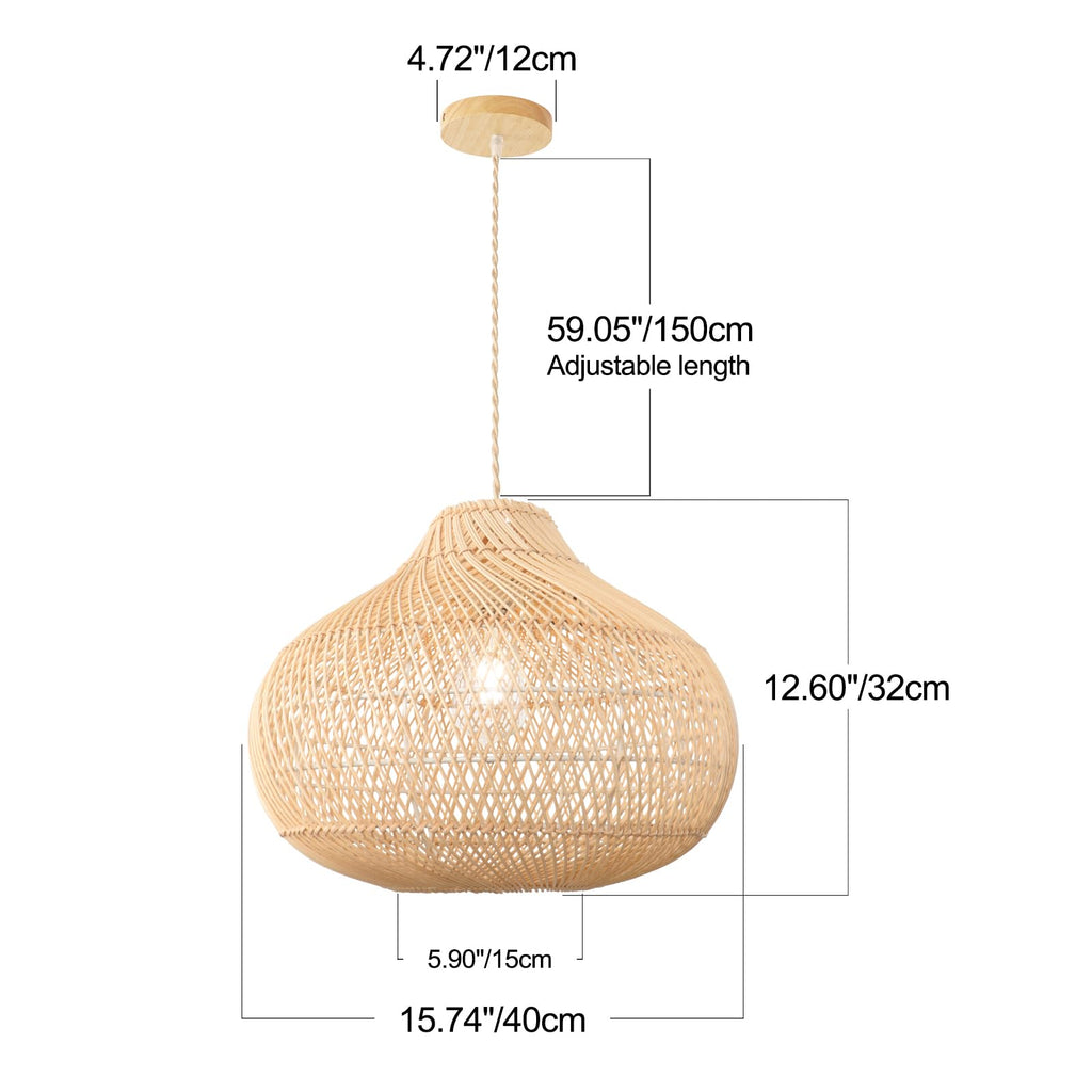 Rattan pendant light styled in a Japandi inspired interior