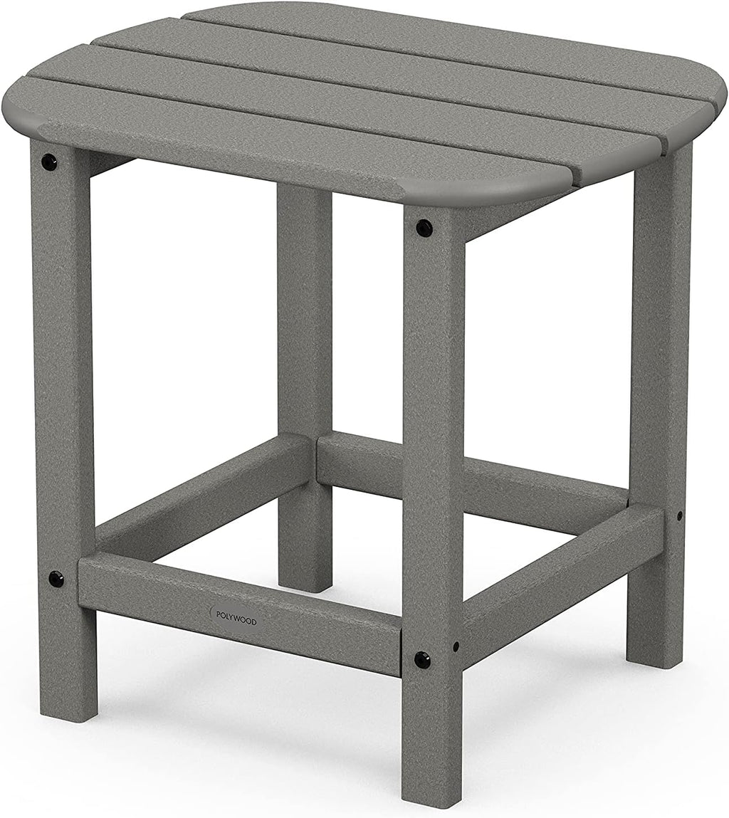 Slate grey outdoor side table on a patio