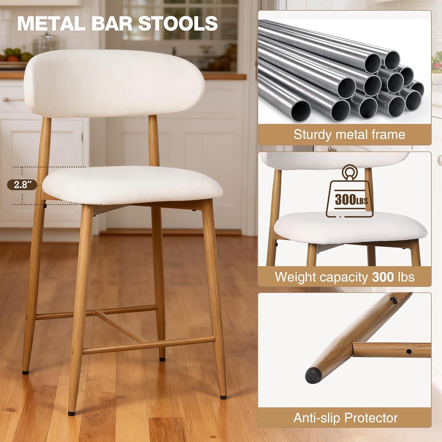 Bar stools shown in a set of three