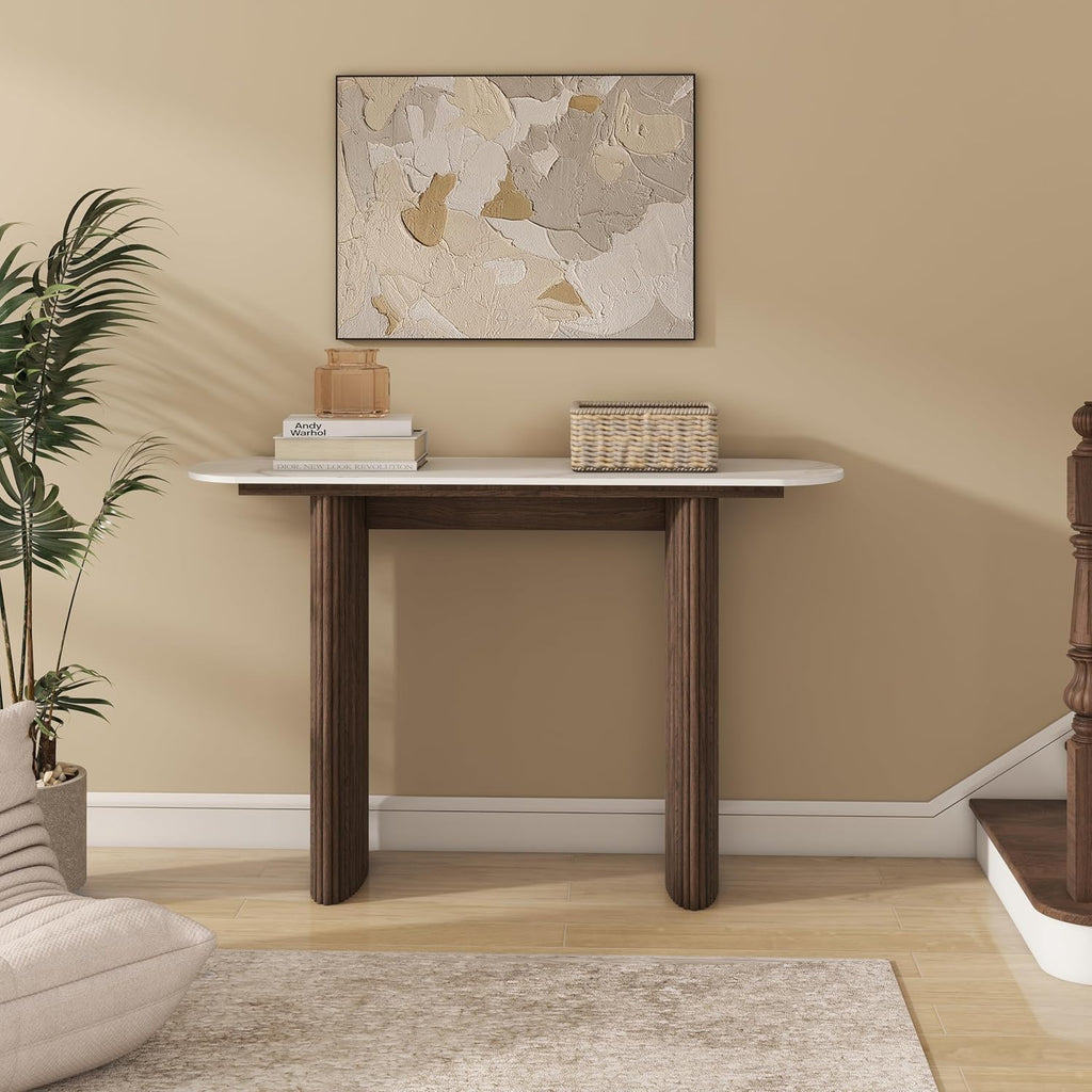 Close-up of the console table's fluted base detail