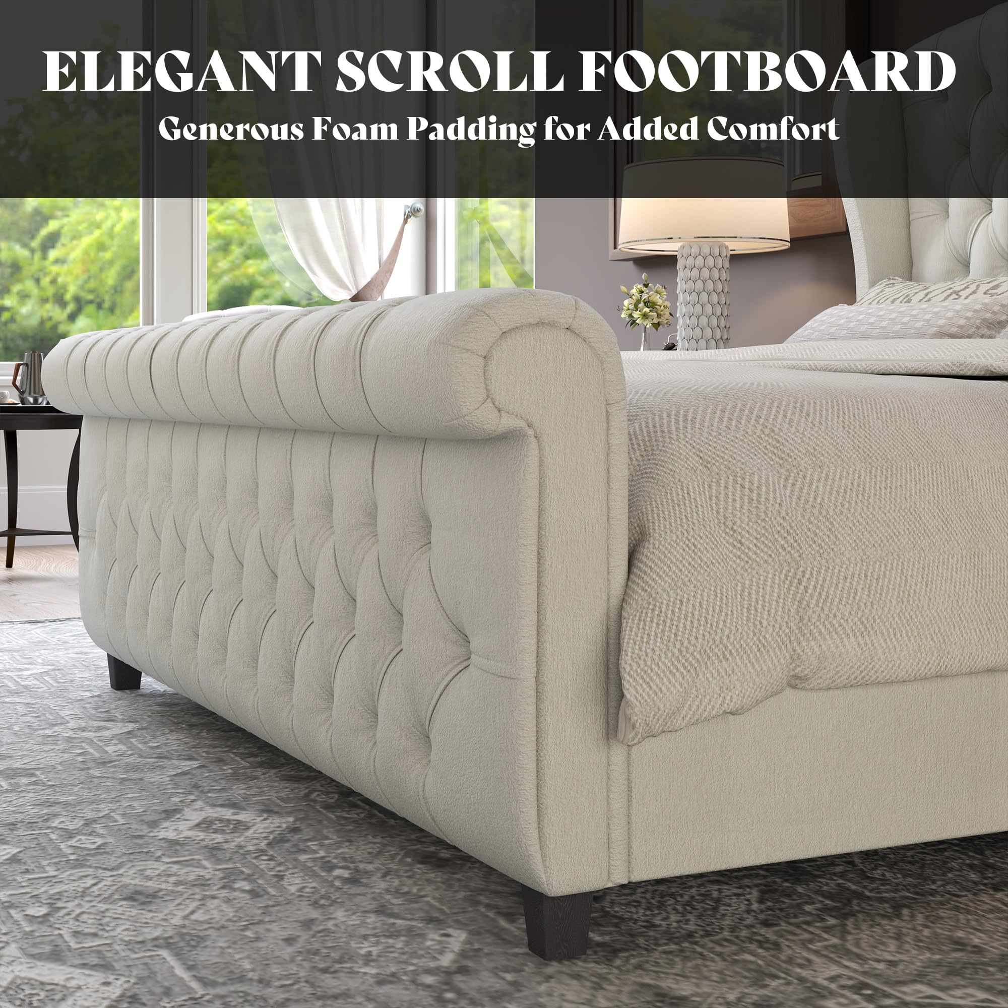 Sleigh bed shown in the Queen size