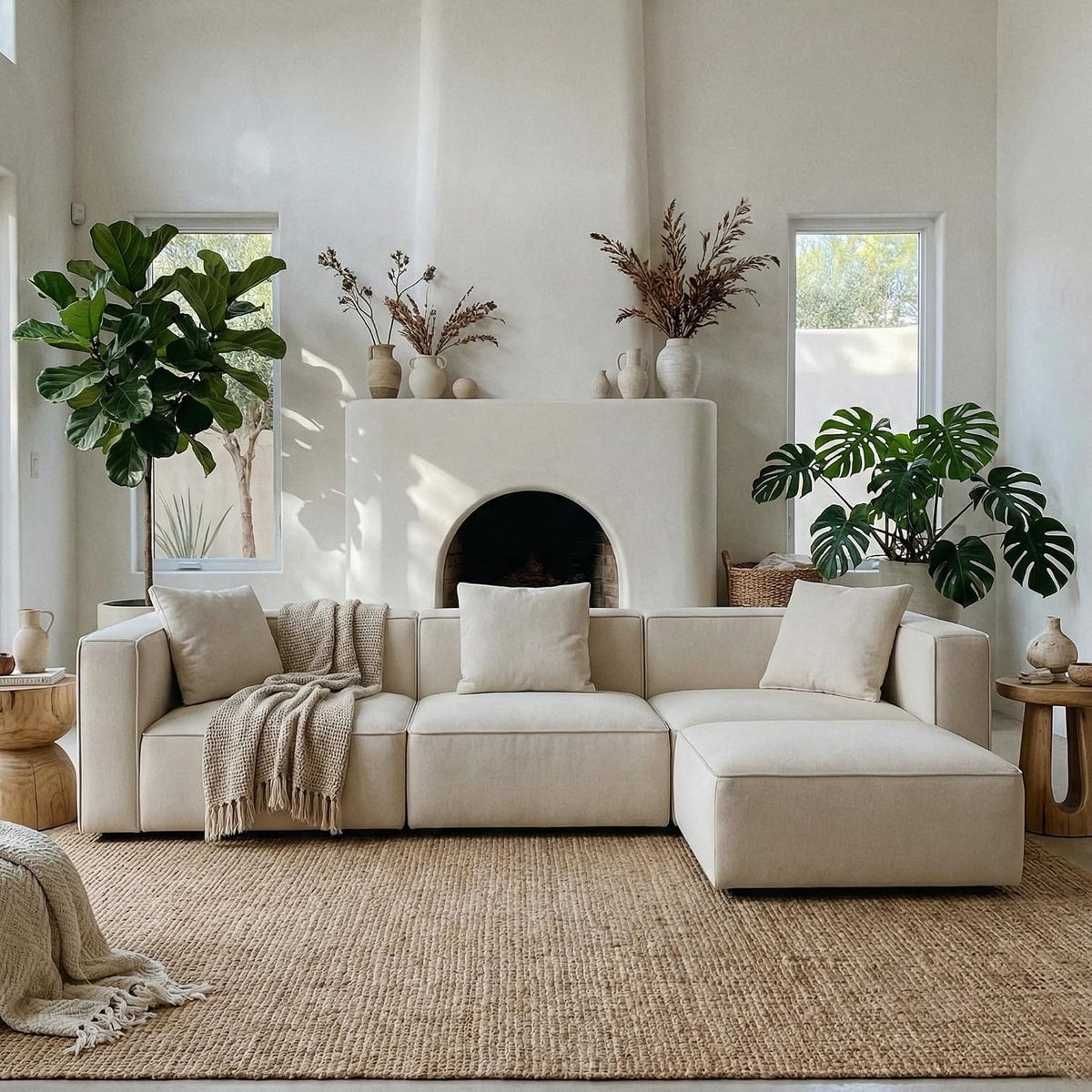 Modular L-shape sectional sofa in cream