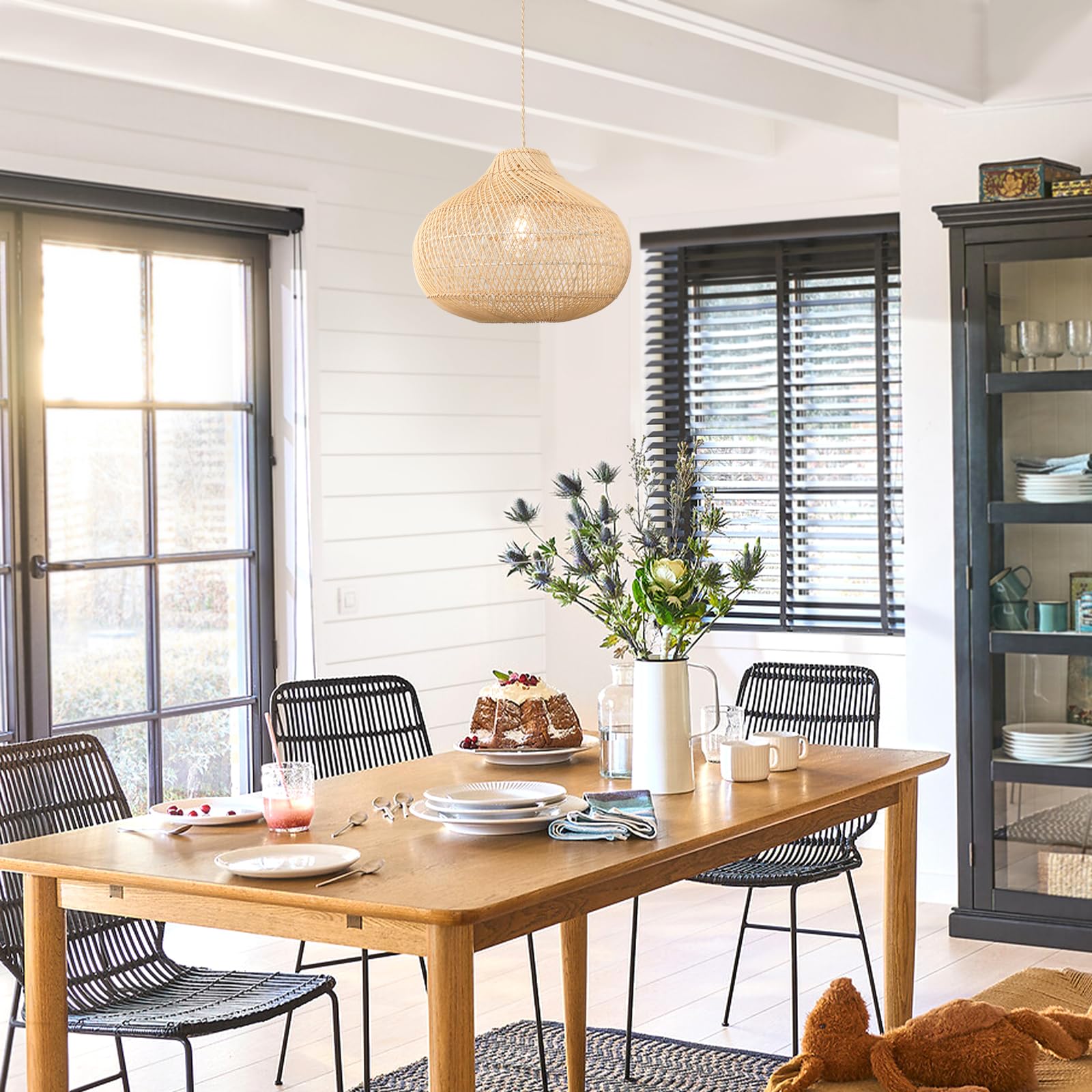 Rattan pendant light shown in the 15.74 inch Natural size