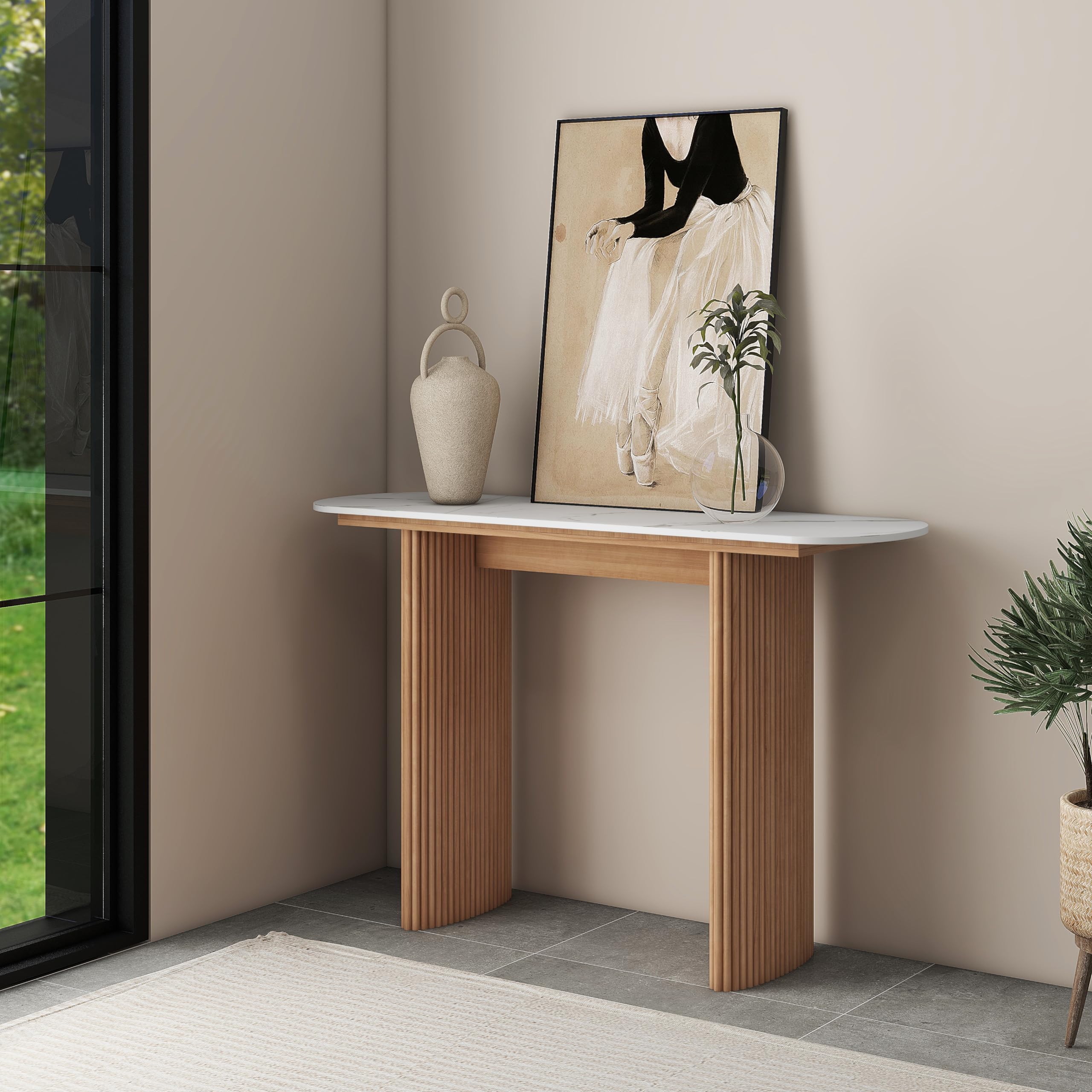 Console table styled behind a sofa
