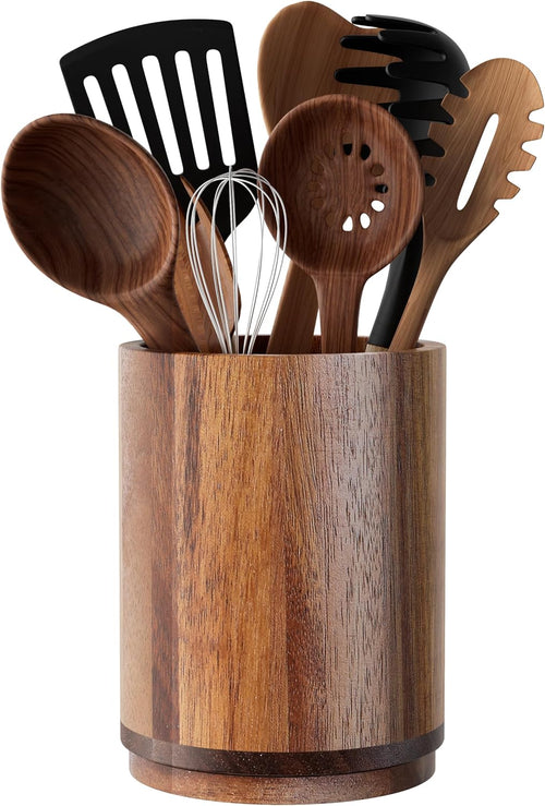 Acacia wood rotating utensil holder
