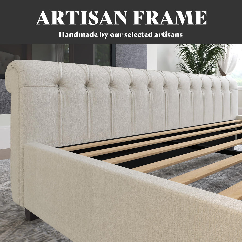 Sleigh bed shown in the California King size