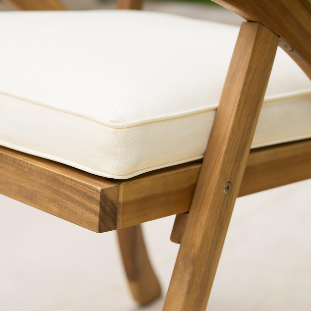 Patio arm chair shown from a side profile angle