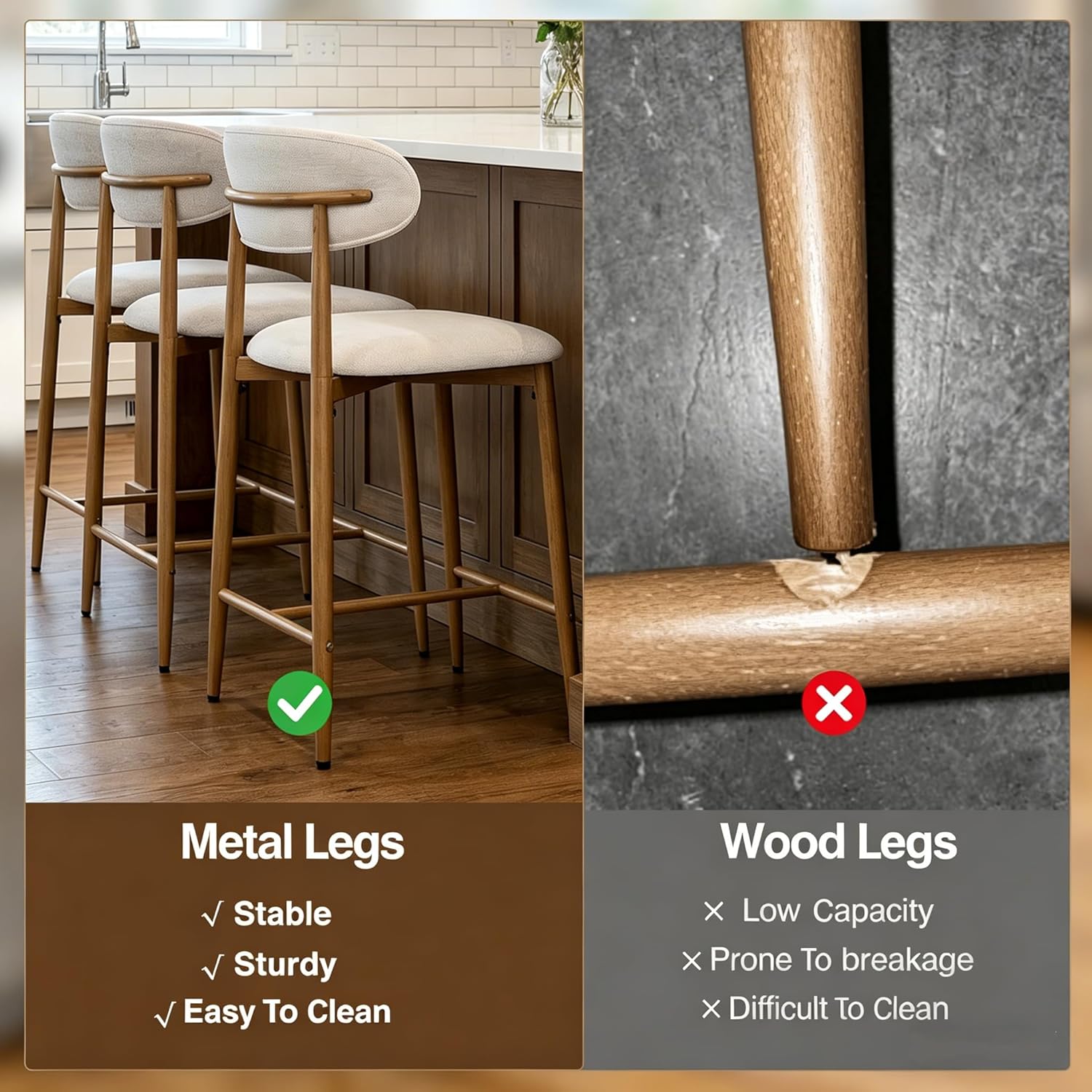 Bar stools styled in a modern kitchen setting