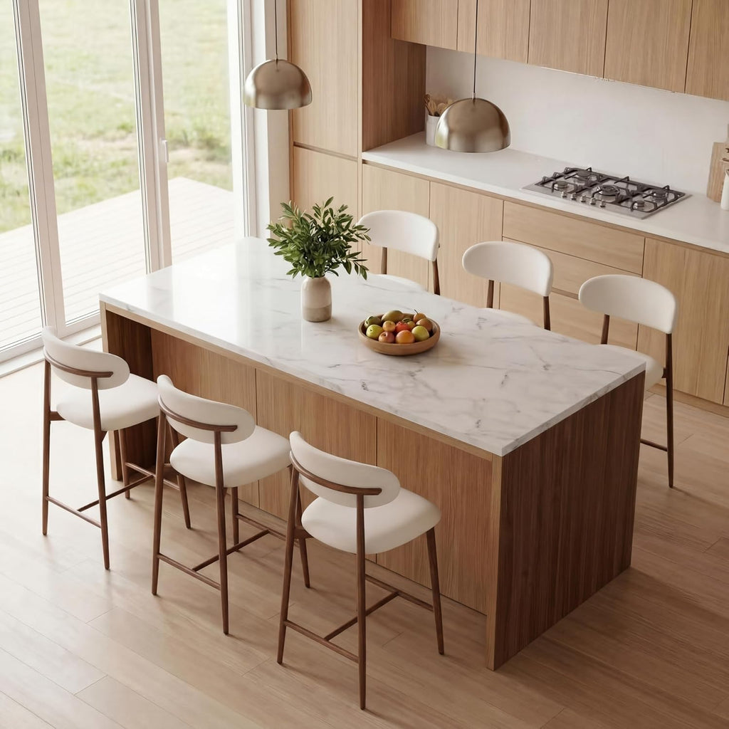 Bar stools styled around a breakfast bar