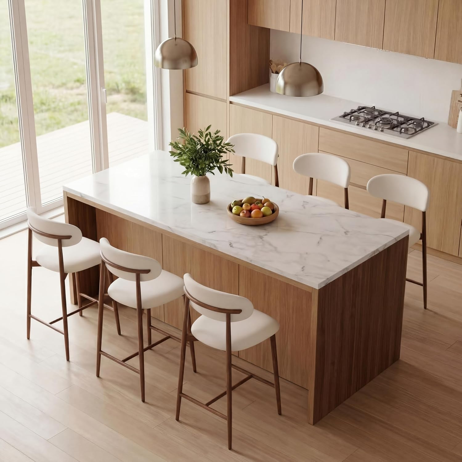 Bar stools styled around a breakfast bar