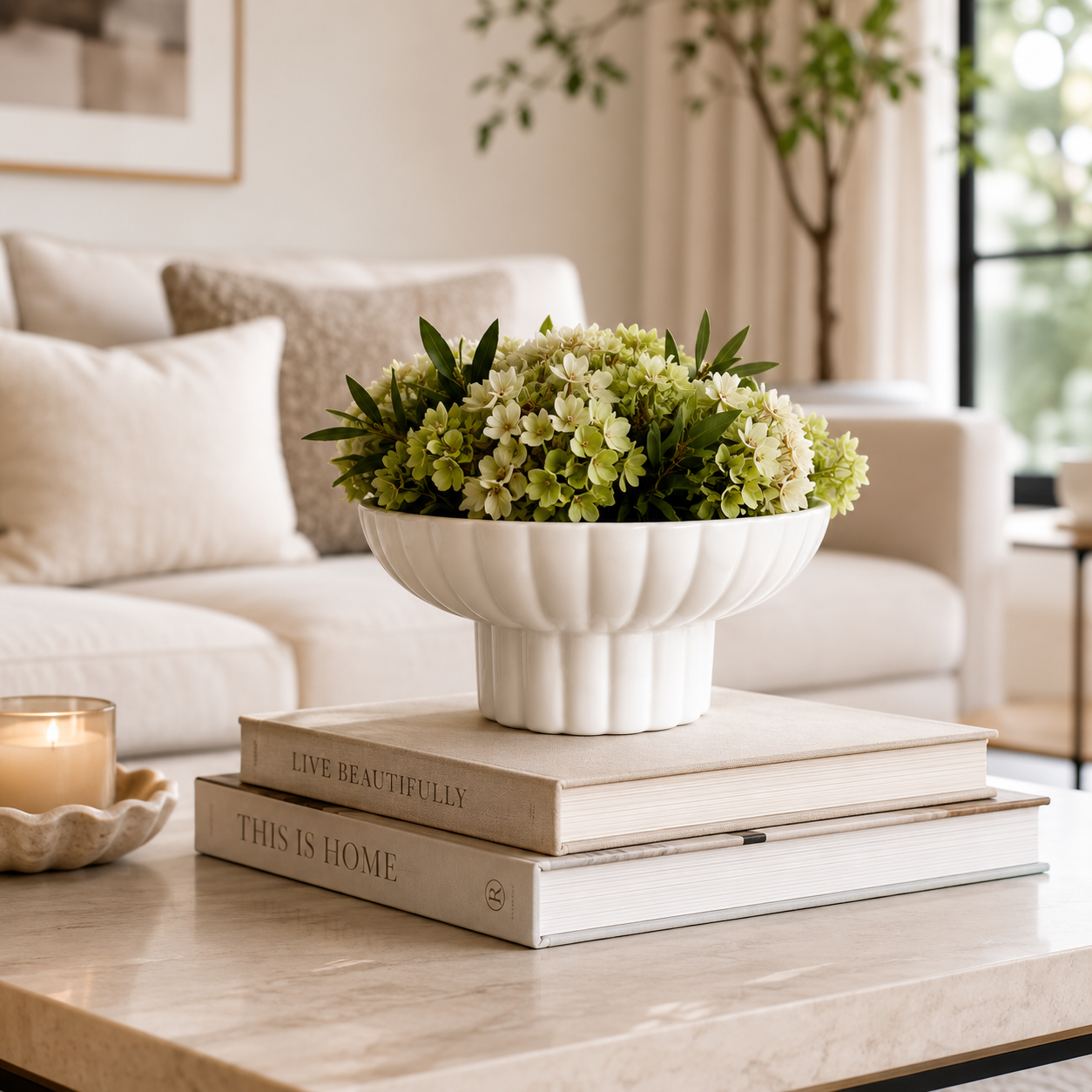 Fluted Ceramic Pedestal Bowl
