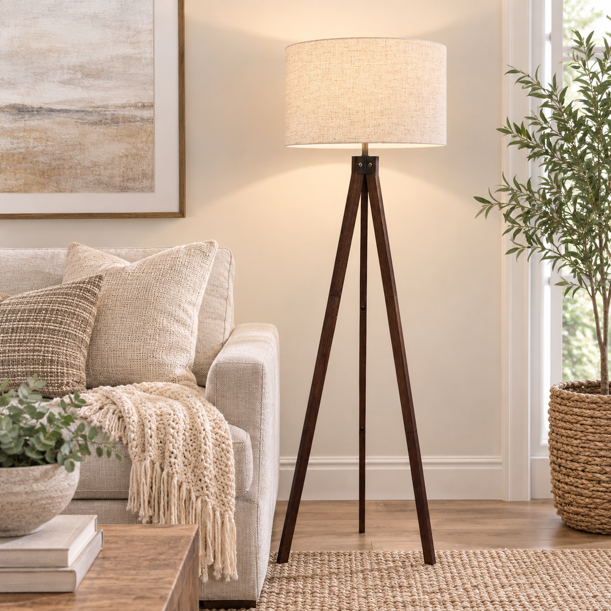 Walnut Tripod Floor Lamp