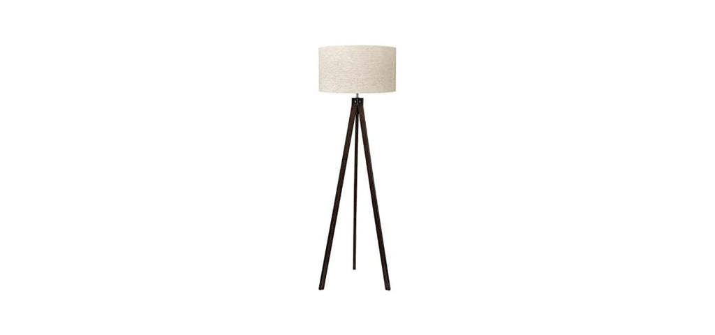 Walnut tripod floor lamp, full length view on white background
